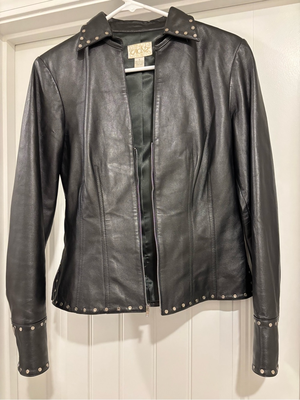 Caché Black Leather Stud-Trim Jacket